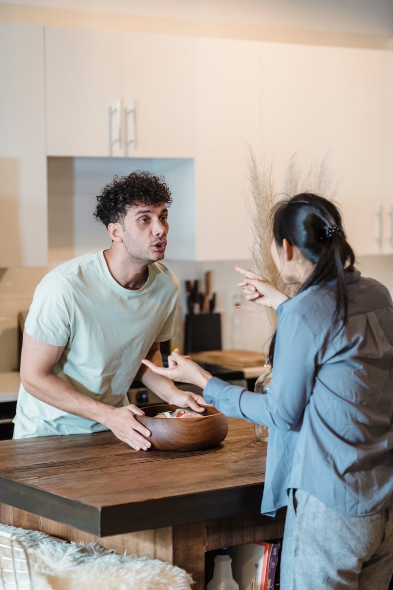 a mother and son arguing